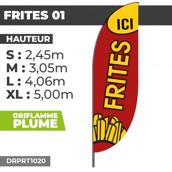 Drapeau publicitaire FRITES de dimensions 225 x 85 cm (jaune) + mât
