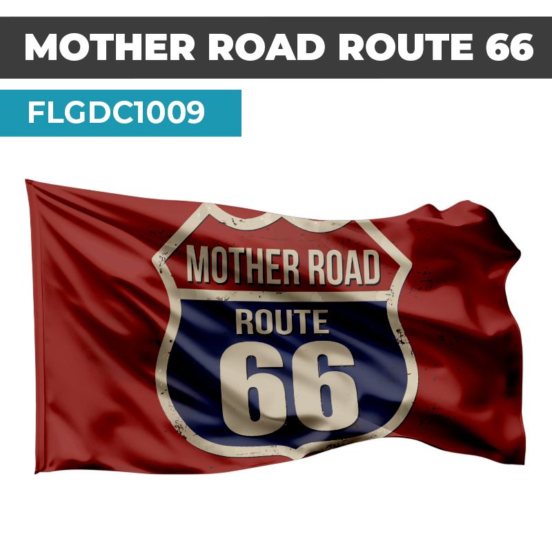 Drapeau Blason ROUTE 66 | Etendard Rouge USA  | Drapeau Mother Road 