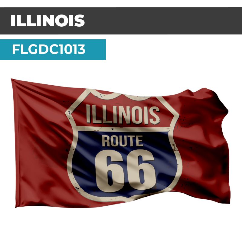 Drapeau Blason ROUTE 66 | Etendard Rouge USA  | Drapeau ILLINOIS 