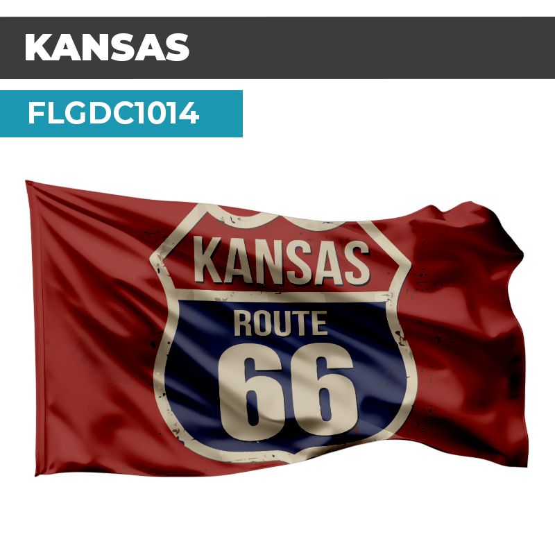 Drapeau Blason ROUTE 66 | Etendard Rouge USA  | Drapeau KANSAS