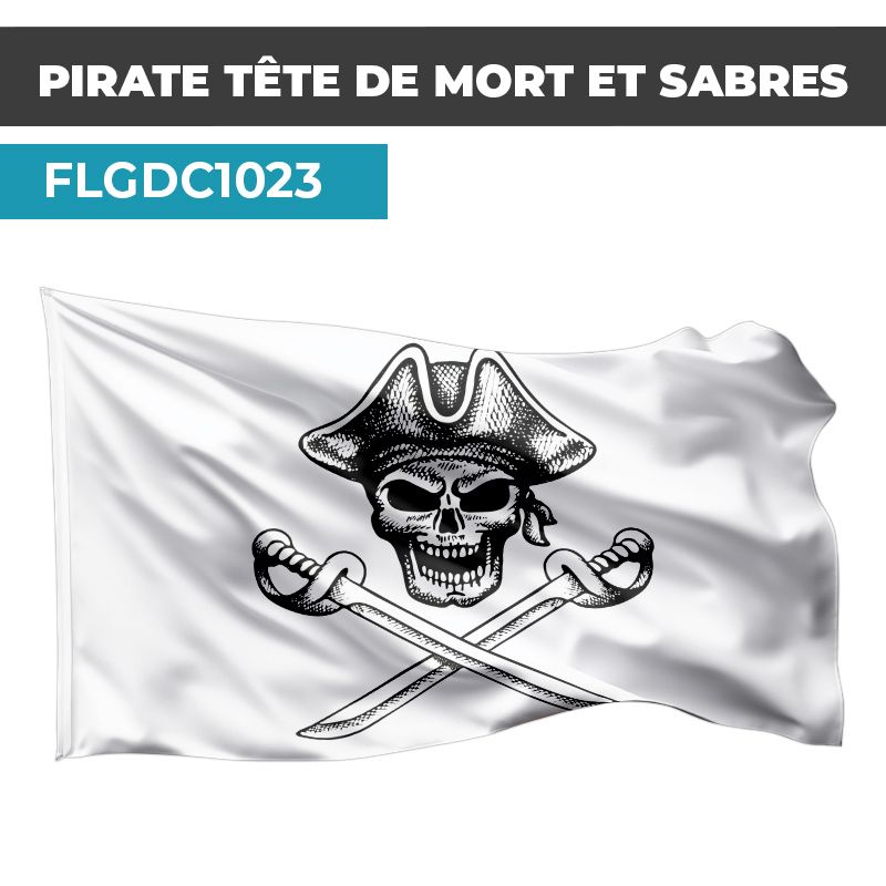 Drapeau PIRATE | Pavillon Blanc| Drapeau CRANE ET SABRES