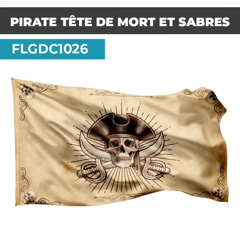 Drapeau PIRATE | Pavillon Tête de Mort| Drapeau Pirate Vieilli
