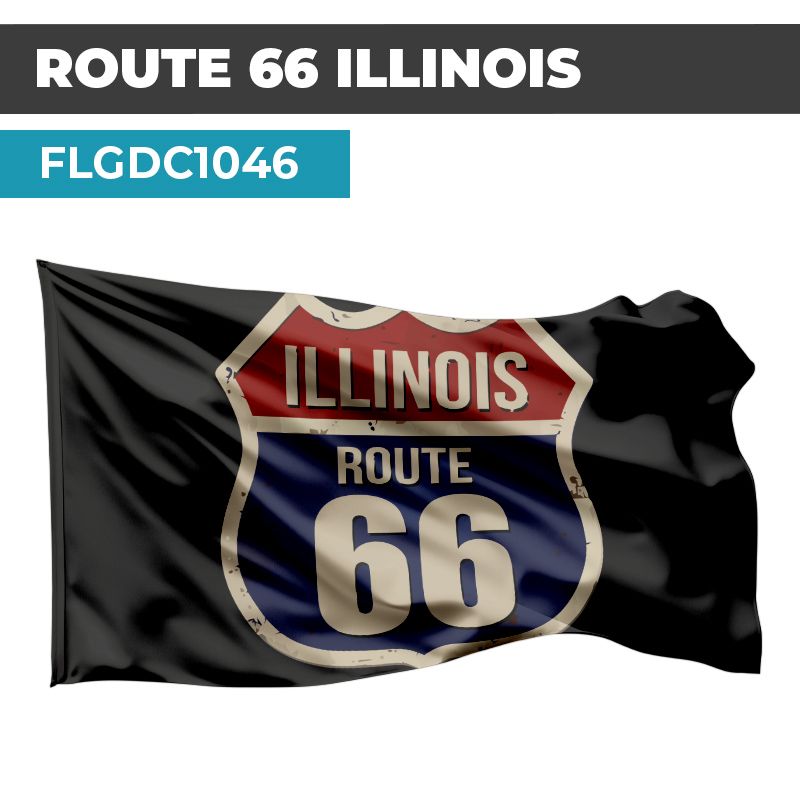 Drapeau Blason ROUTE 66 | Etendard Noir USA| Drapeau ILLINOIS 
