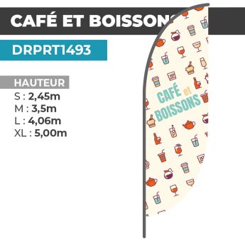 Drapeau CAFÉ BOISSONS | Voile + Mat | avec ou sans Pied