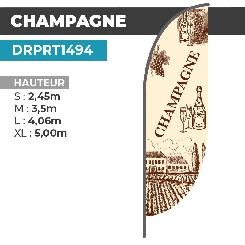 Drapeau CHAMPAGNE | Voile + Mat | avec ou sans Pied