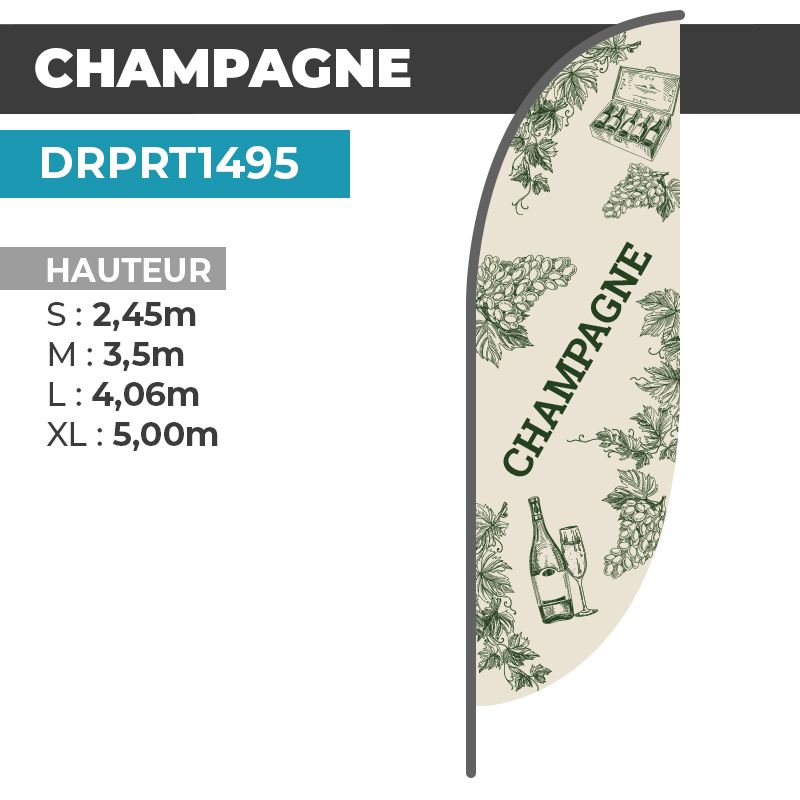 Drapeau CHAMPAGNE | Voile + Mat | avec ou sans Pied