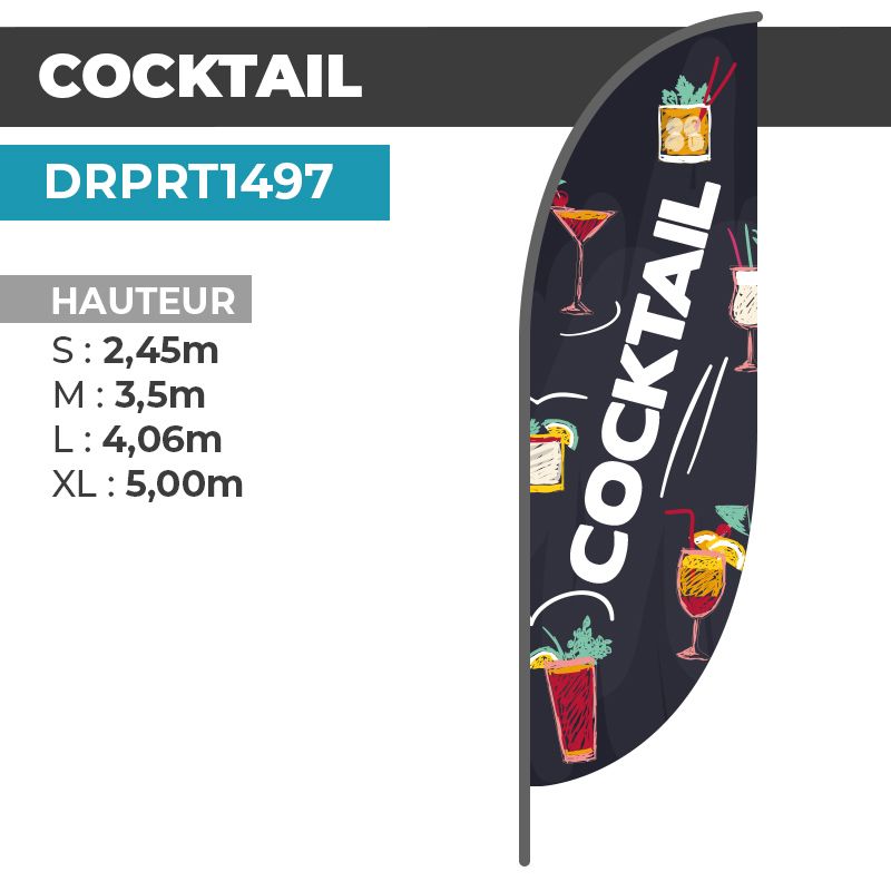 Drapeau COCKTAIL | Voile + Mat | avec ou sans Pied