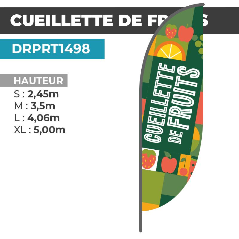 Drapeau CUEILLETTE DE FRUITS | Voile + Mat | avec ou sans Pied