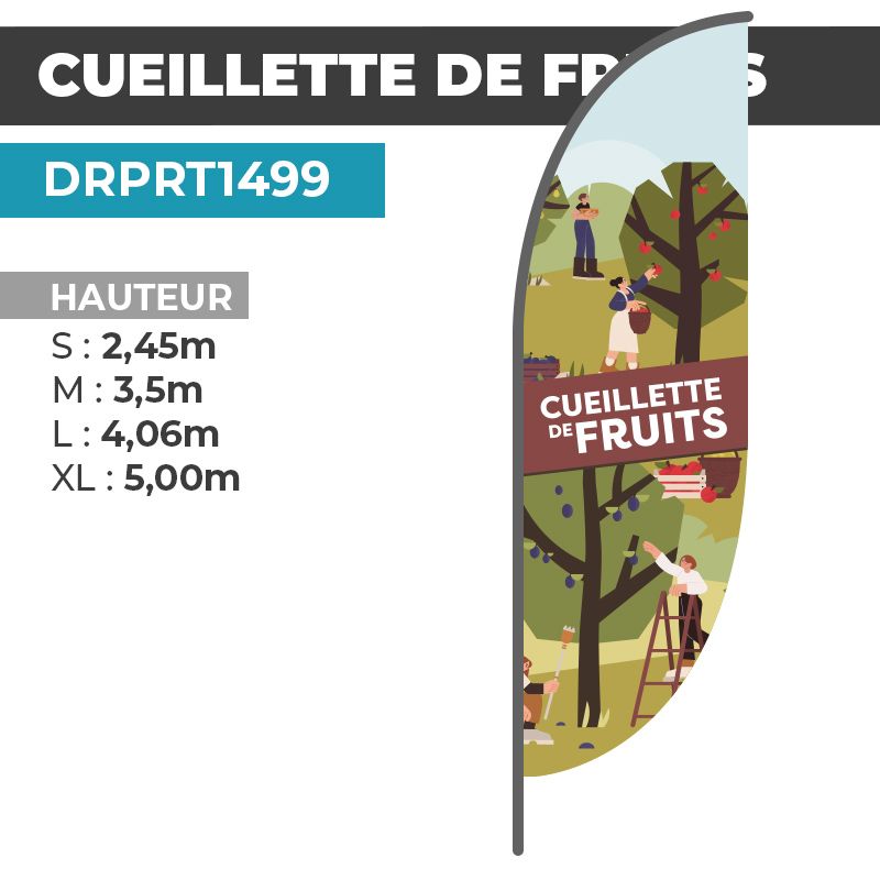 Drapeau CUEILLETTE DE FRUITS | Voile + Mat | avec ou sans Pied