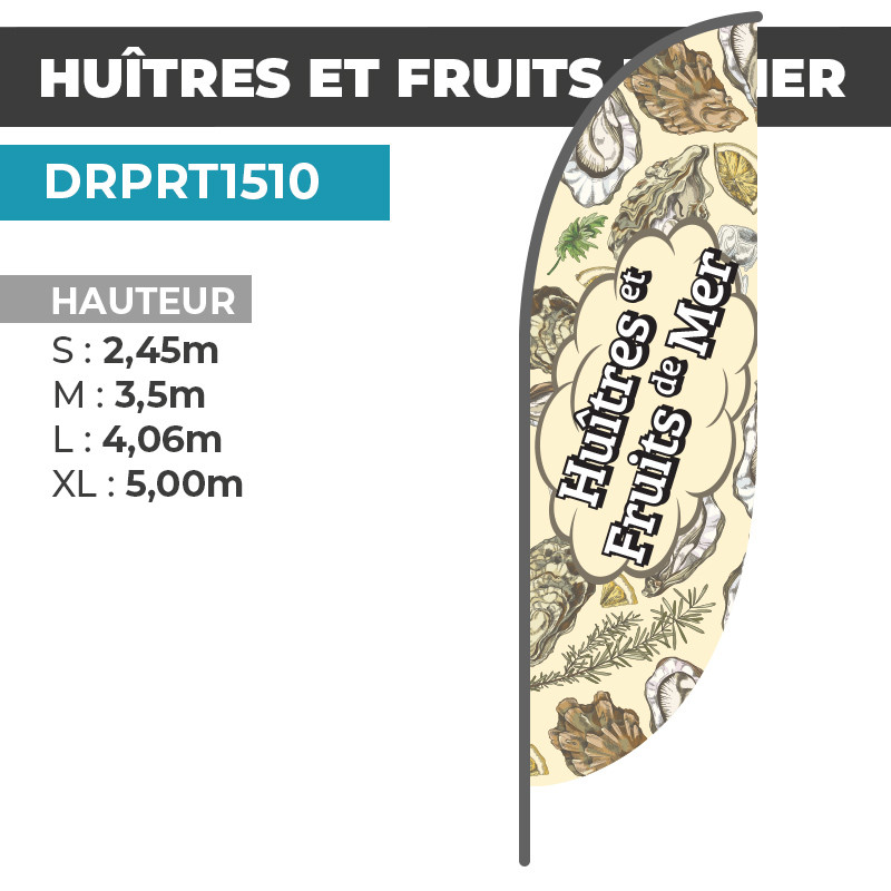 Drapeau HUITRES ET FRUITS DE MER | Signalétique Extérieure | DRPRT1510