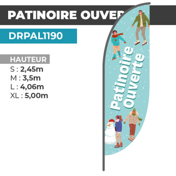 Drapeau PATINOIRE OUVERTE |  Montage Facile et Rapide   | DRPAL1190
