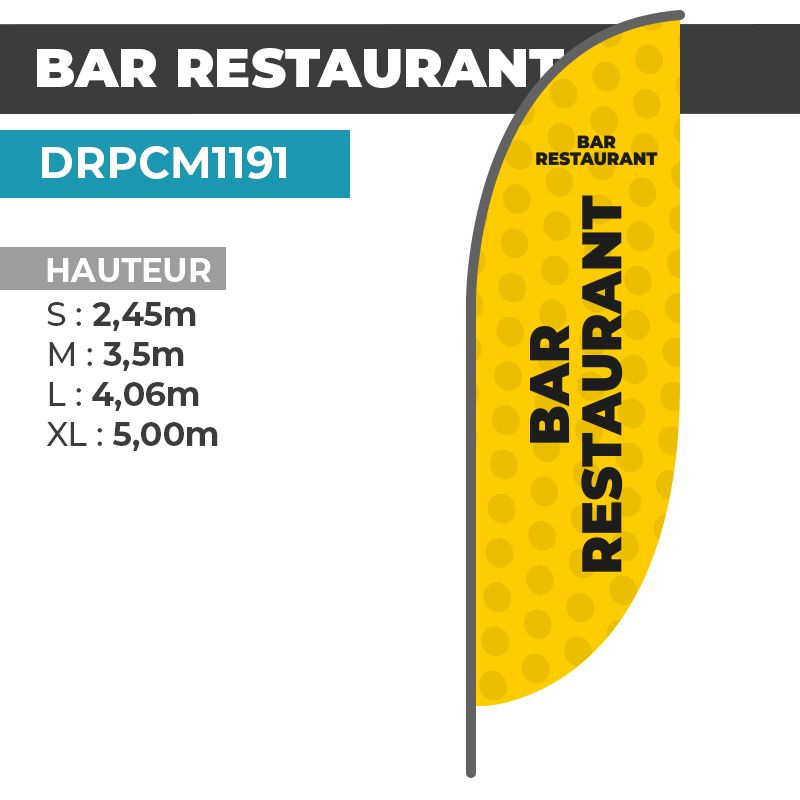 Drapeau BAR RESTAURANT | Voile + Mat | avec ou sans Pied