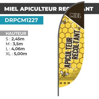 Drapeau MIEL APICULTEUR RÉCOLTANT | Voile + Mat | avec ou sans Pied