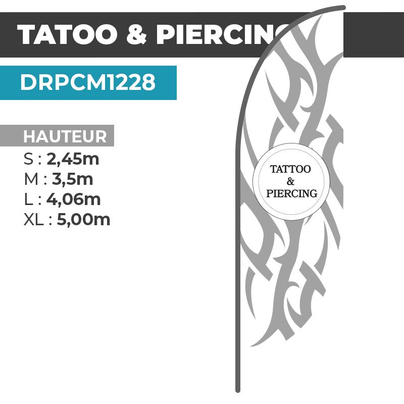 Drapeau TATTO & PIERCING | Voile + Mat | avec ou sans Pied