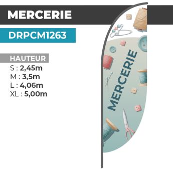 Drapeau MERCERIE | Voile + Mat | avec ou sans Pied