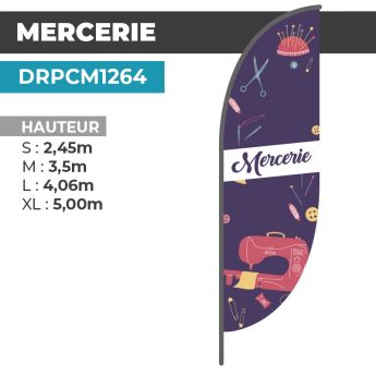 Drapeau MERCERIE | Voile + Mat | avec ou sans Pied