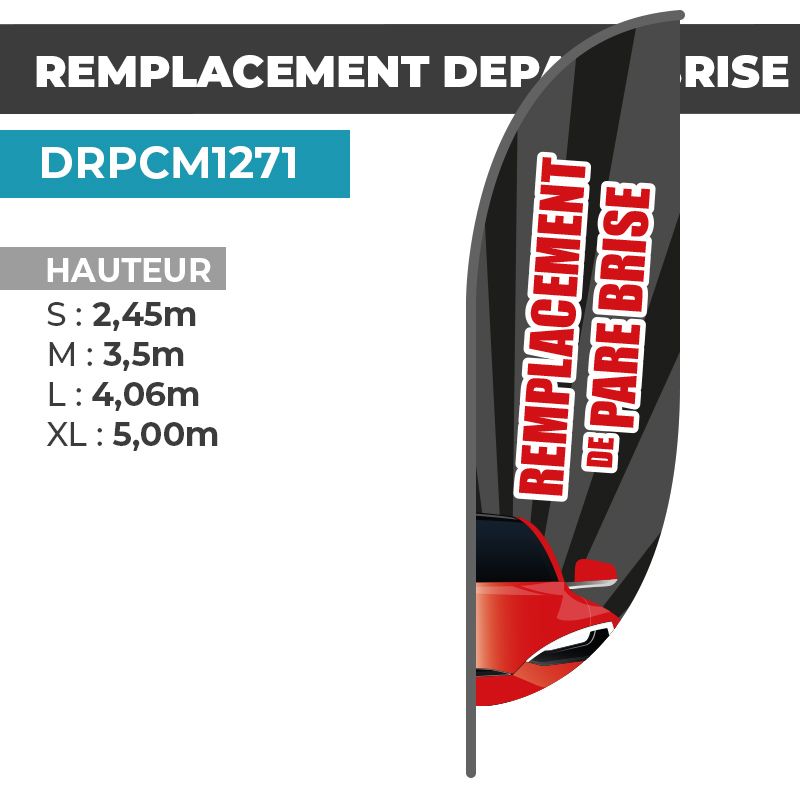 Drapeau REMPLACEMENT DE PARE BRISE | Voile + Mat | avec ou sans Pied