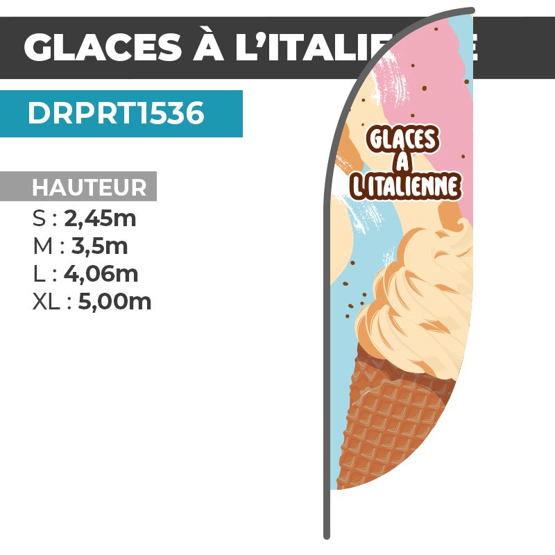 Drapeau GLACES À L'ITALIENNE | Voile + Mat | avec ou sans Pied