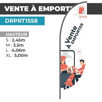 Drapeau VENTE À EMPORTER | Voile + Mat | avec ou sans Pied