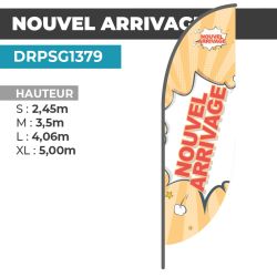 Drapeau NOUVEL ARRIVAGE | Voile + Mat | avec ou sans Pied
