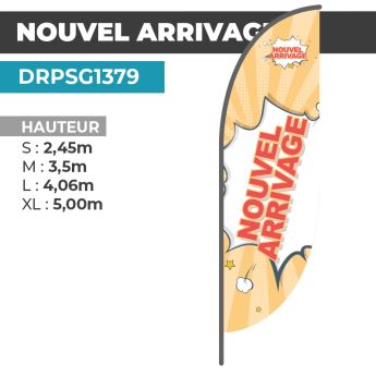 Drapeau NOUVEL ARRIVAGE | Voile + Mat | avec ou sans Pied