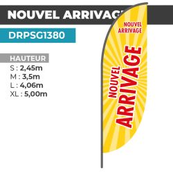 Drapeau NOUVEL ARRIVAGE | Voile + Mat | avec ou sans Pied