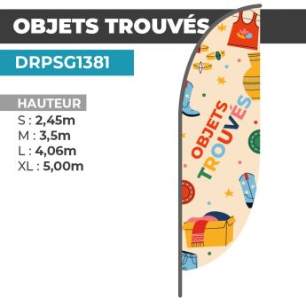 Drapeau OBJETS TROUVÉS | Voile + Mat | avec ou sans Pied