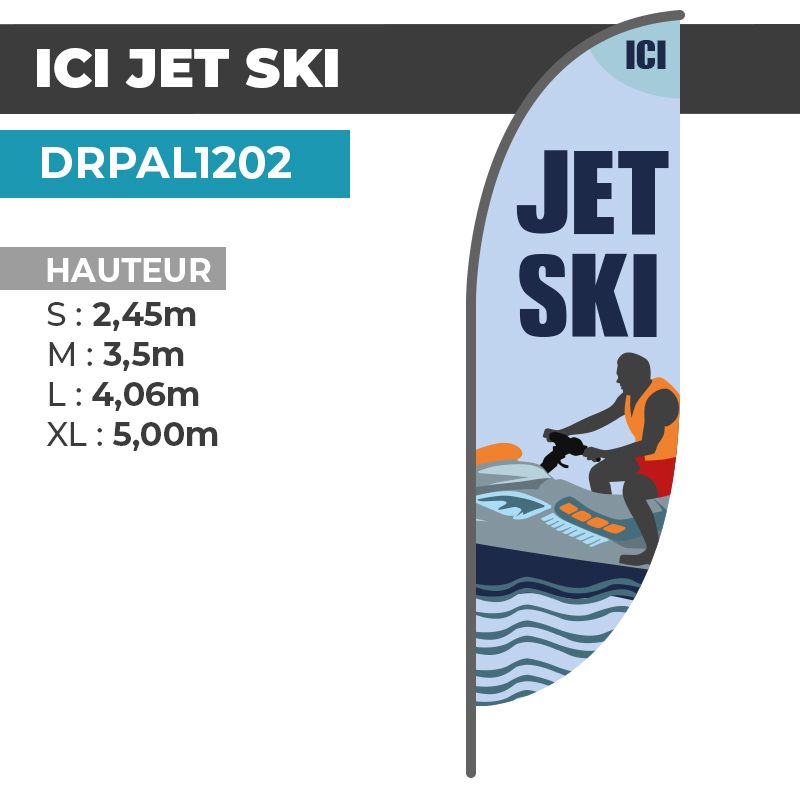 Drapeau ICI JET SKI | Voile + Mat | avec ou sans Pied