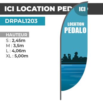 Drapeau ICI LOCATION PÉDALO | Voile + Mat | avec ou sans Pied