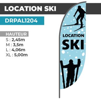 Drapeau LOCATION SKI | Voile + Mat | avec ou sans Pied