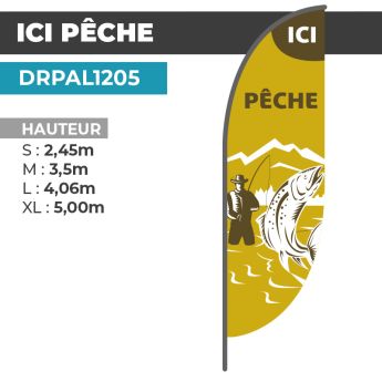 Drapeau ICI PÊCHE | Voile + Mat | avec ou sans Pied