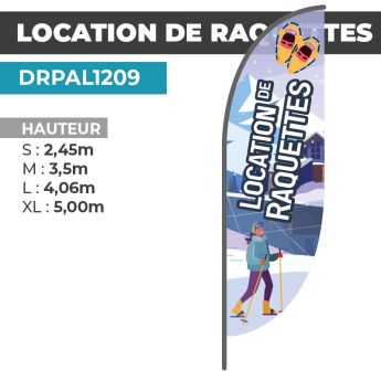 Drapeau LOCATION DE RAQUETTES | Voile + Mat | avec ou sans Pied