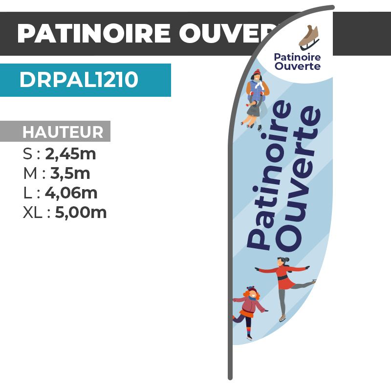 Drapeau PATINOIRE OUVERTE | Voile + Mat | avec ou sans Pied