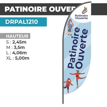 Drapeau PATINOIRE OUVERTE | Voile + Mat | avec ou sans Pied
