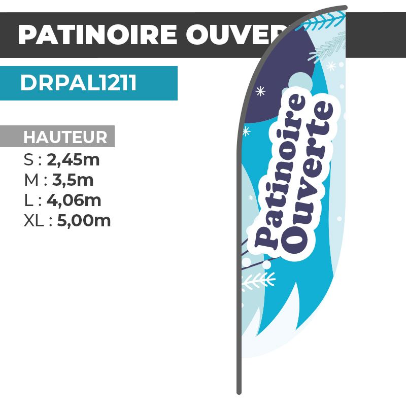 Drapeau PATINOIRE OUVERTE | Voile + Mat | avec ou sans Pied