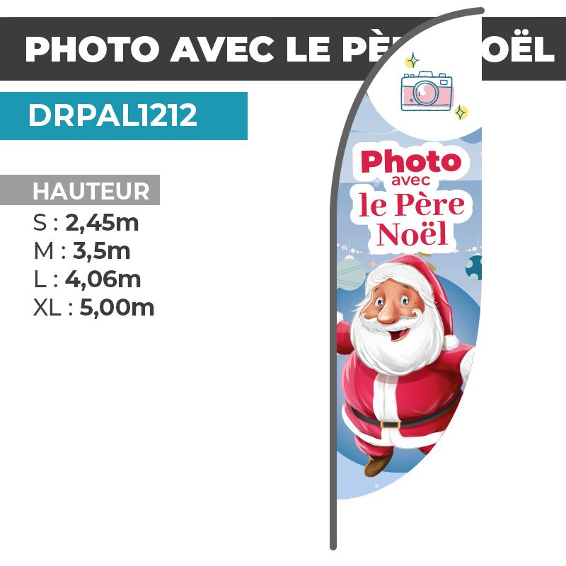 Drapeau PHOTO AVEC LE PÈRE NOËL | Voile + Mat | avec ou sans Pied