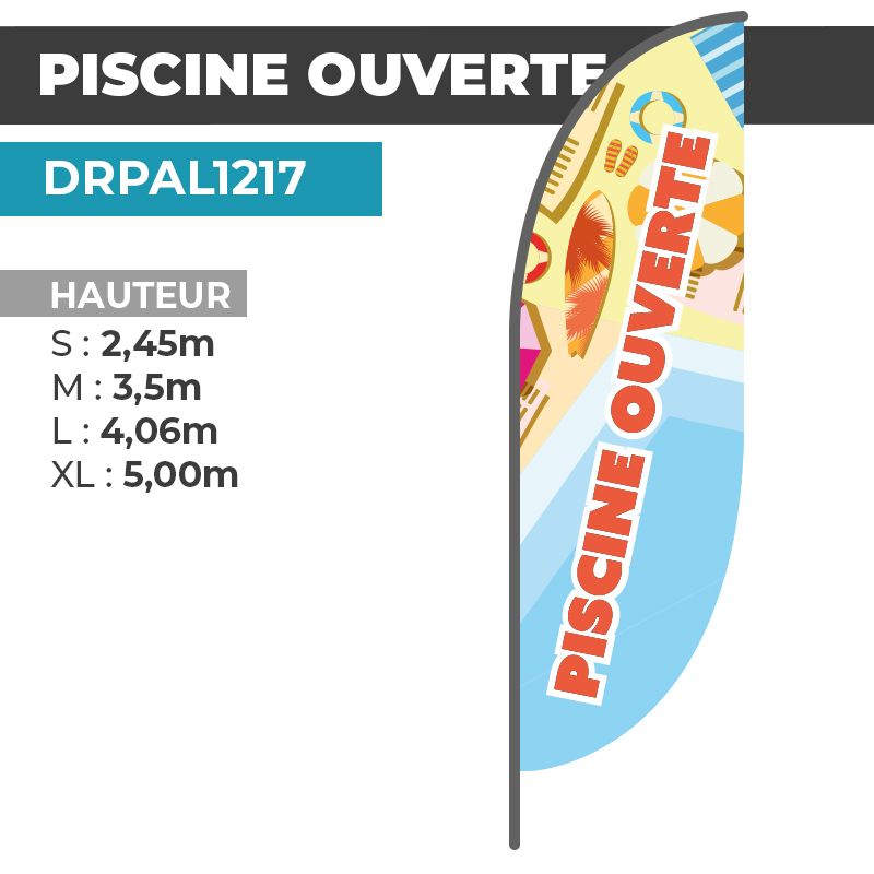 Drapeau PISCINE OUVERTE | Voile + Mat | avec ou sans Pied