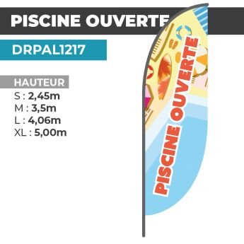 Drapeau PISCINE OUVERTE | Voile + Mat | avec ou sans Pied