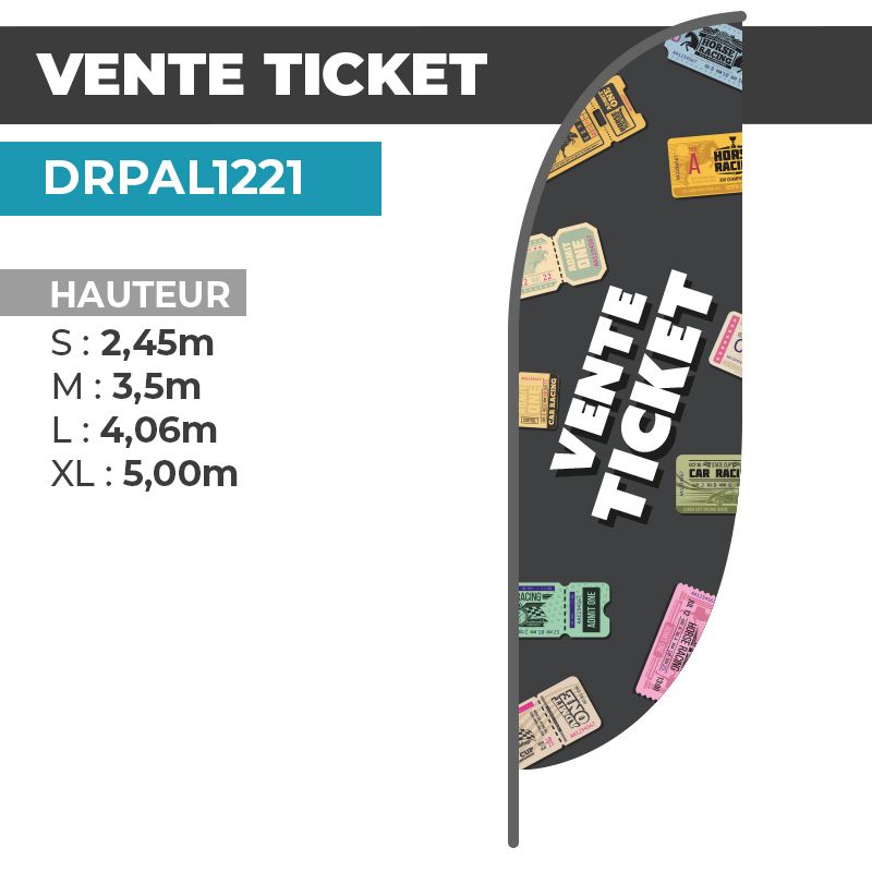 Drapeau VENTE TICKET | Voile + Mat | avec ou sans Pied