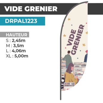 Drapeau VIDE GRENIER | Voile + Mat | avec ou sans Pied