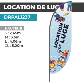 Drapeau LOCATION DE LUGE | Voile + Mat | avec ou sans Pied