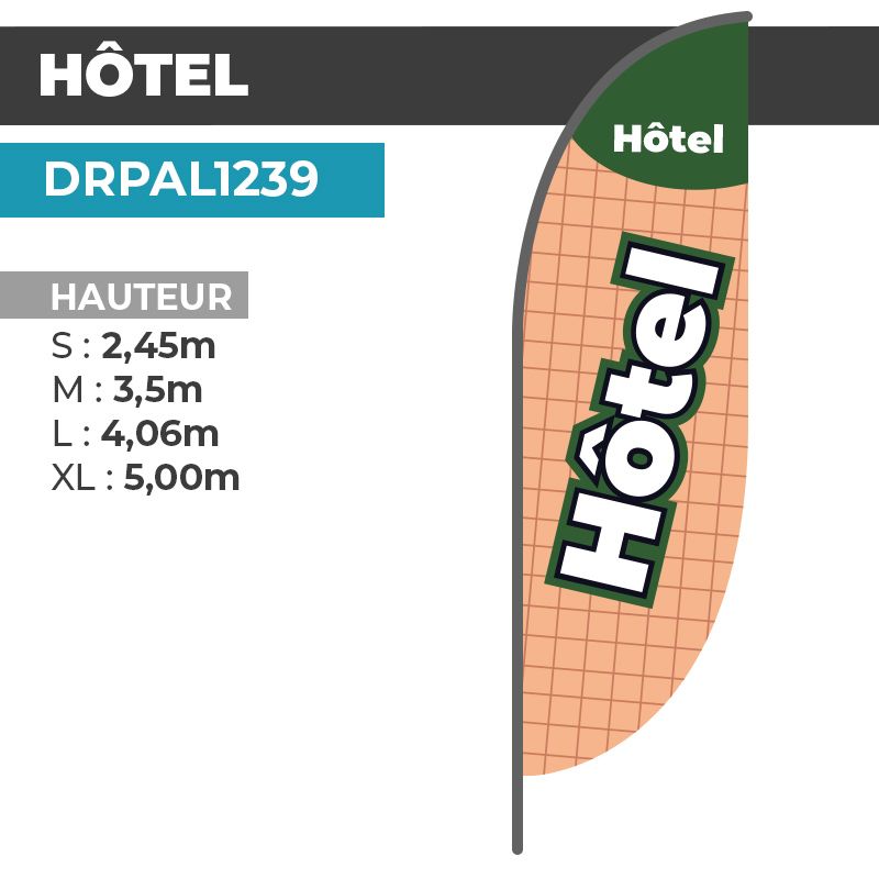 Drapeau HÔTEL | Voile + Mat | avec ou sans Pied