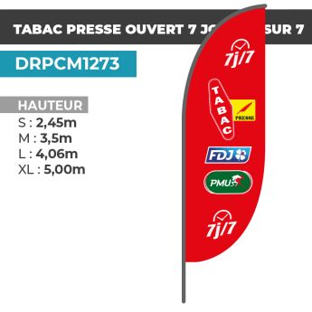 Drapeau TABAC PRESSE OUVERT 7 JOURS SUR 7 | Voile + Mat | avec ou sans Pied