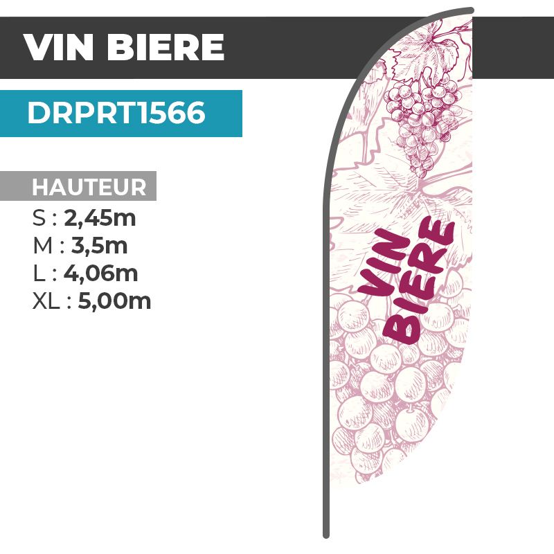Drapeau VIN BIERE BORDEAUX | Voile + Mat | avec ou sans Pied