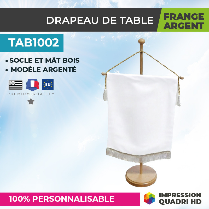 Drapeau de Table personnalisé | Frange argentée