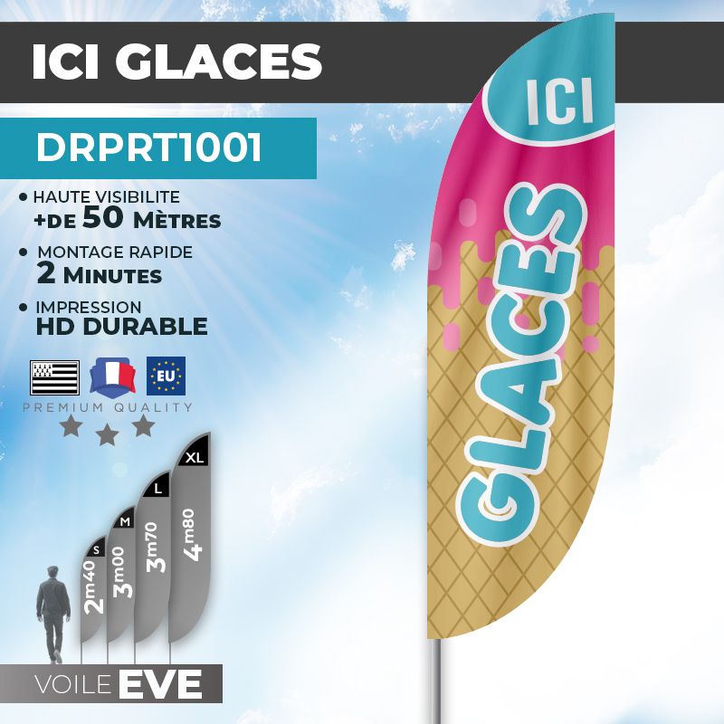 Drapeau ICI GLACES | Visible à 50m| DRPRT1001
