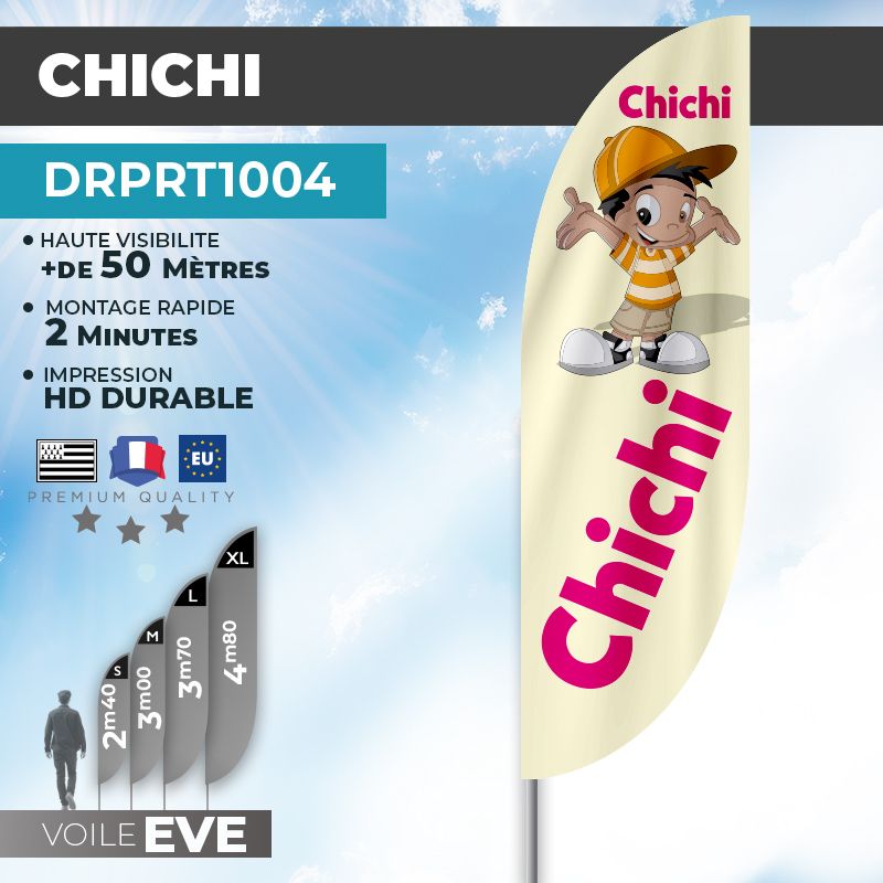 Drapeau CHICHI | Voile + Mat | avec ou sans Pied