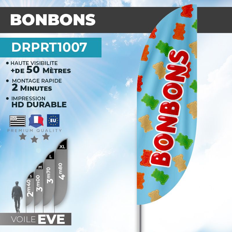 Drapeau BONBONS | Voile + Mat | avec ou sans Pied