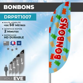 Drapeau BONBONS | Voile + Mat | avec ou sans Pied