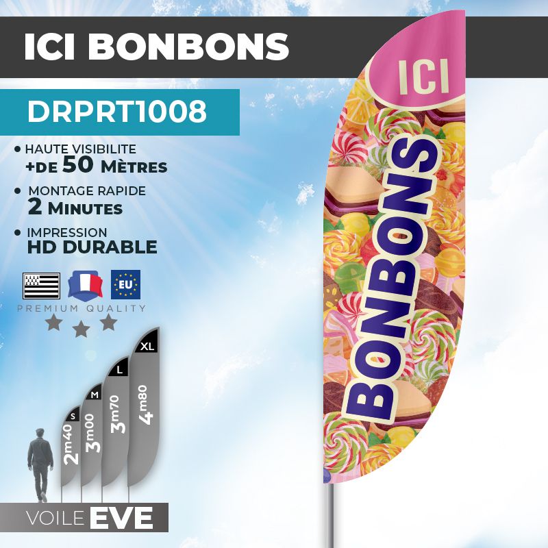 Drapeau ICI BONBONS | Voile + Mat | avec ou sans Pied
